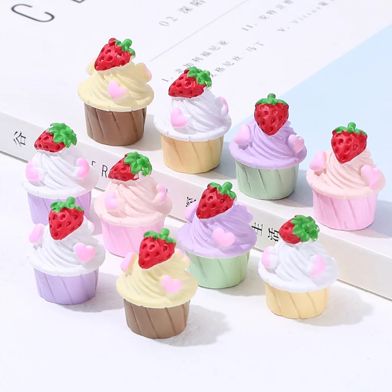 Sweet Strawberry Cake Resin Accessories for Decoration 20pcs Simulated Food Cookies Flatback Cabochons For Scrapbooking Charms