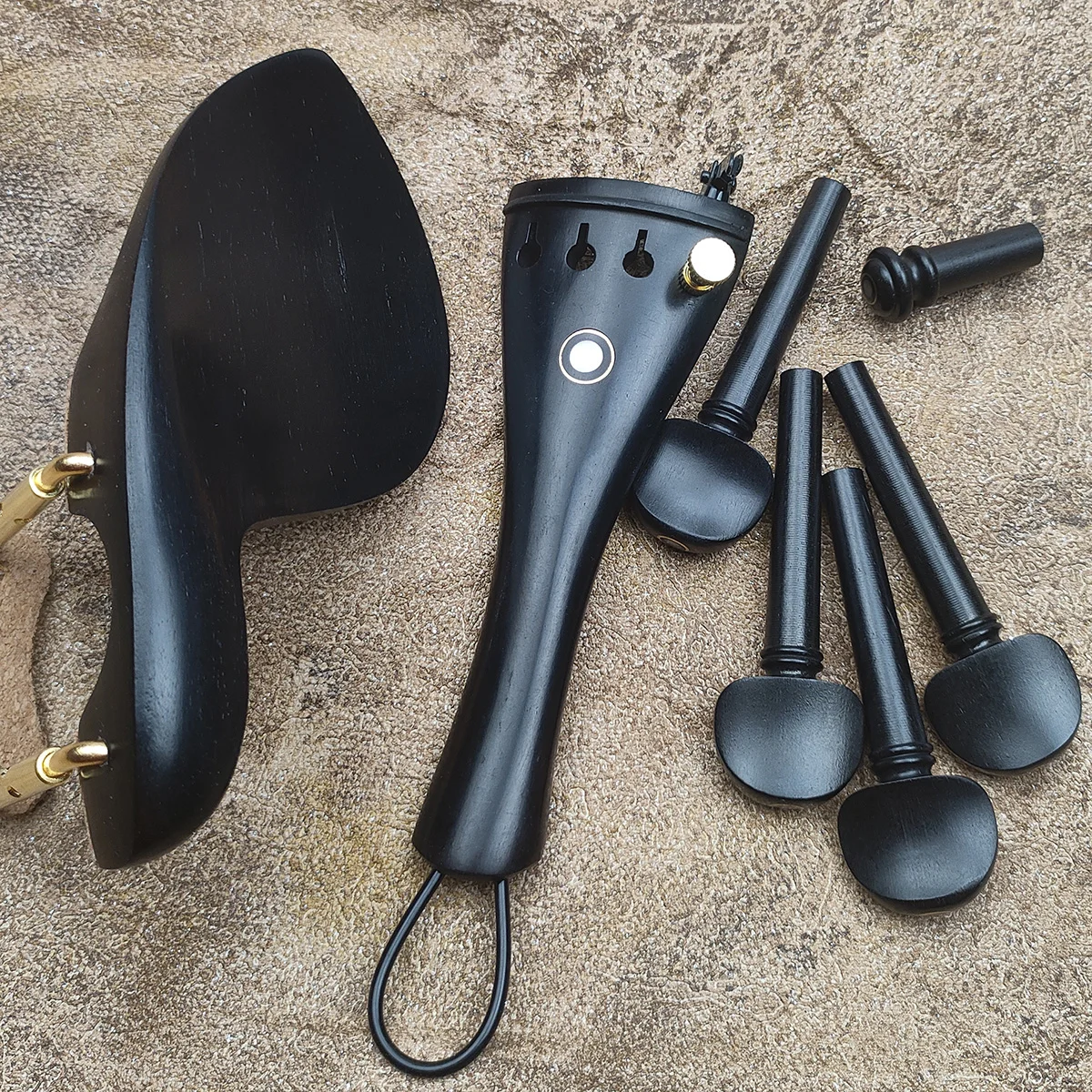 Ebenholz Violine Zubehör Kits Armaturen mit Metallklemme Fintuner Darm Geige Teile 4/4-1/4 Violine Kinnhalter Heringe Saitenhalter Endpin