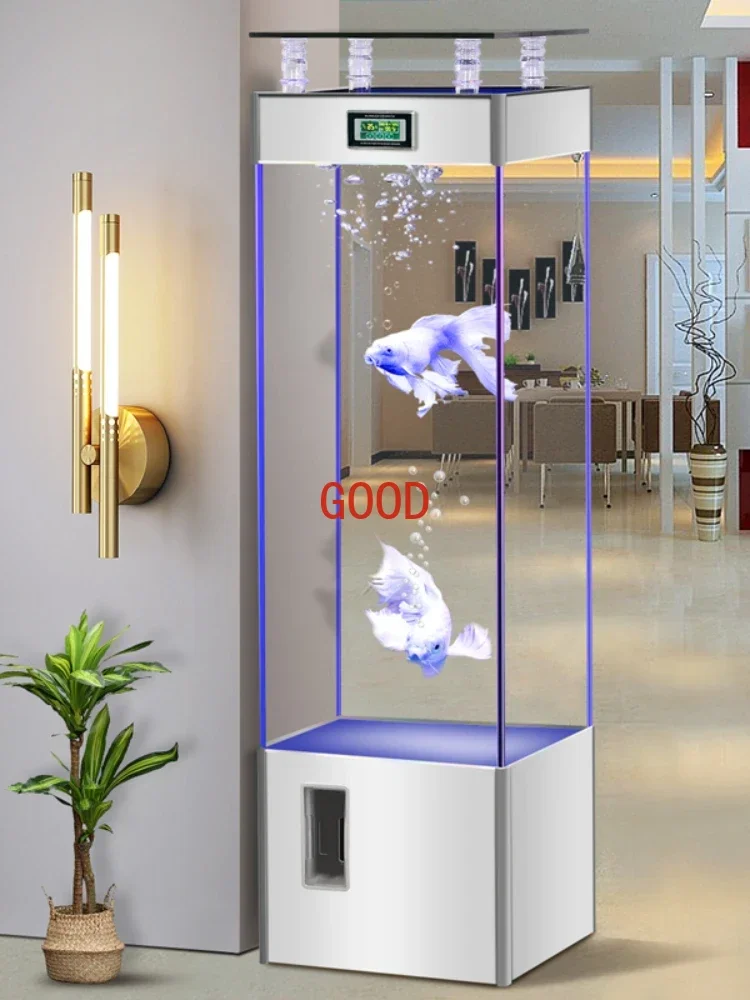 Fish Tank Cabinet Landscape Living Room Vertical Fish Tank Glass Aquarium Floor Fish Globe