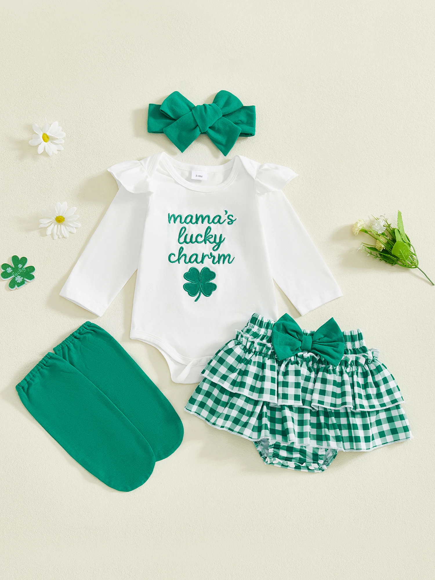 

Зеленое платье-трилистник для маленьких девочек на День Святого Патрика с подходящей повязкой на голову и гетрами, комплект из трех предметов для весенних праздников