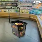 35L 6PCS Shopping Carts with Wheels and Handle, Black Shopping Basket Plastic Rolling Shopping Basket, Portable Shopping Basket