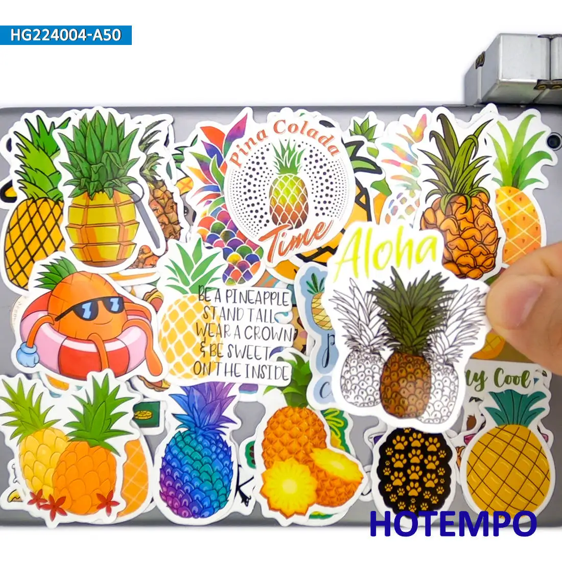 50 peças, Abacaxi colorido bonito, Adesivos de desenho animado funny fruits, para Mala, Notebooks, Capacetes, Skate, Bicicleta, Telefone, Laptop, Brinquedos adesivos