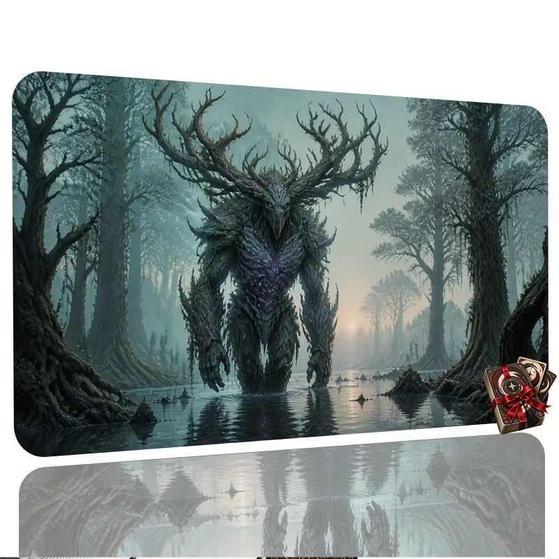 Dark Forest Antler Beast Card Game Mat, with clear printed non-slip tabletop and mouse pad features, suitable for collectible