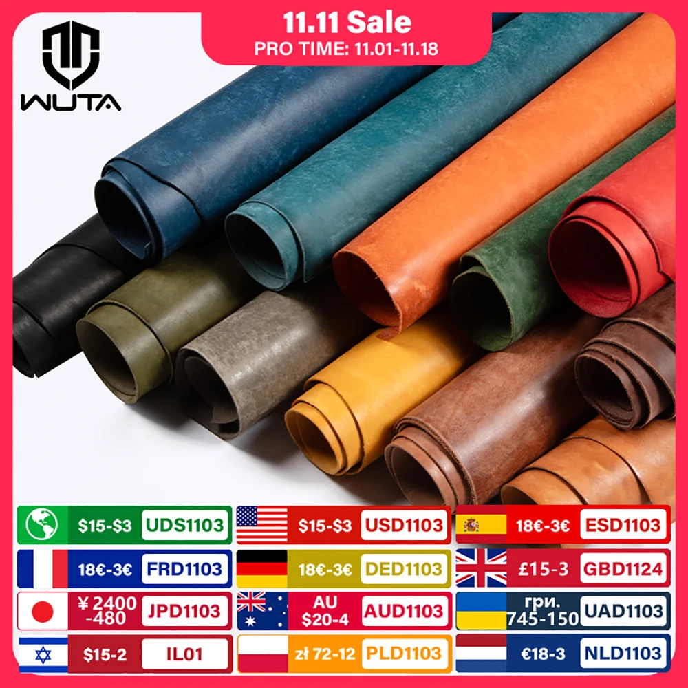 WUTA 1/3/5Sq.ft Vintage Frosted Vegetable Tanned Cowhide Leather First Layer Genuine Skin DIY Handmade Craft Bag Wallet Material