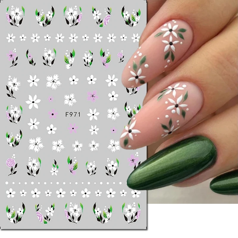 3d Nail Art Decals Candy Colors Petals Florals Daisy Flowers Adhesive Sliders Nail Stickers Decoration For Nail Manicure