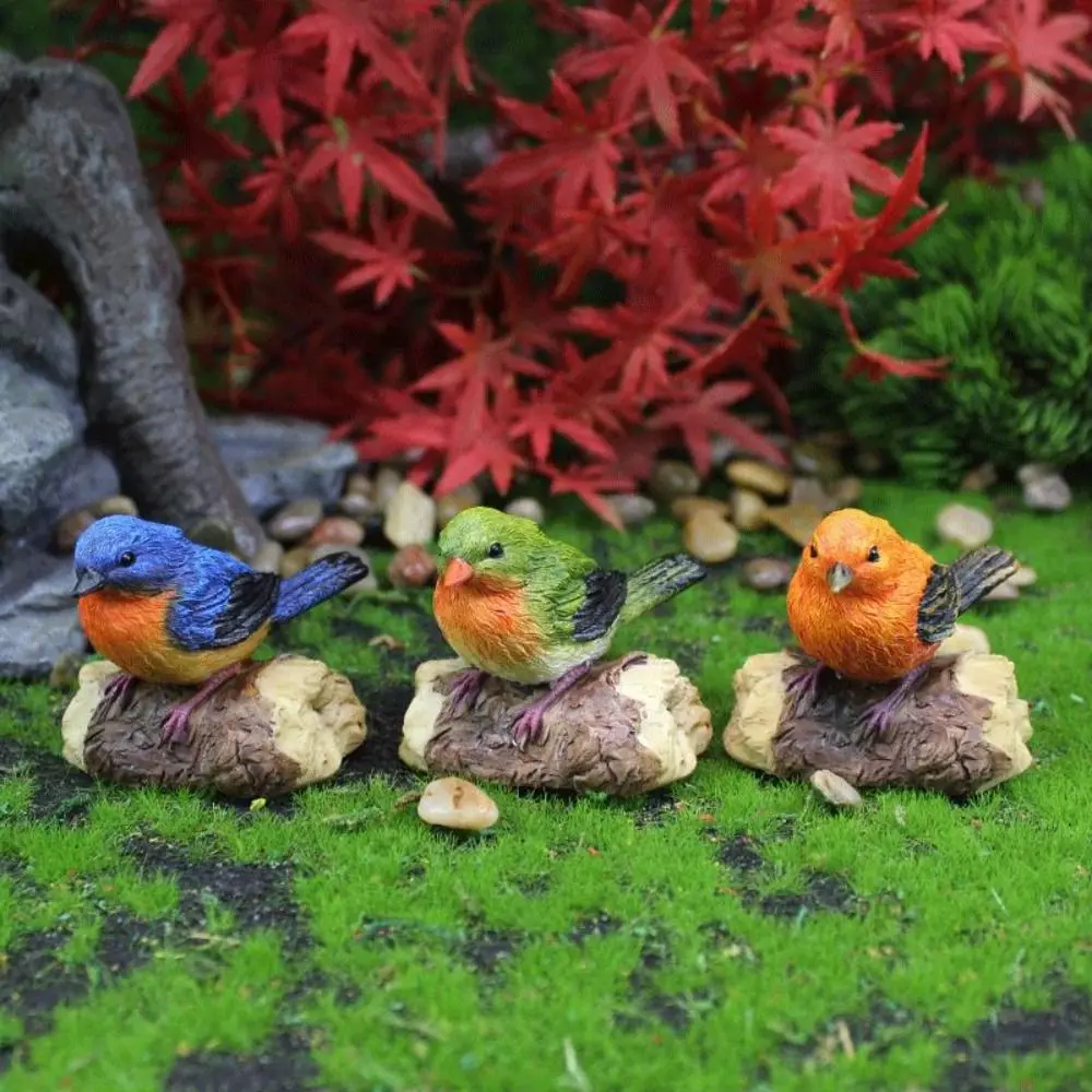 3/4pcs Crafts Resin Birds Statue Creative Cute Animal Sculpture Colorful Funny Miniatures Figurine Pool Landscape