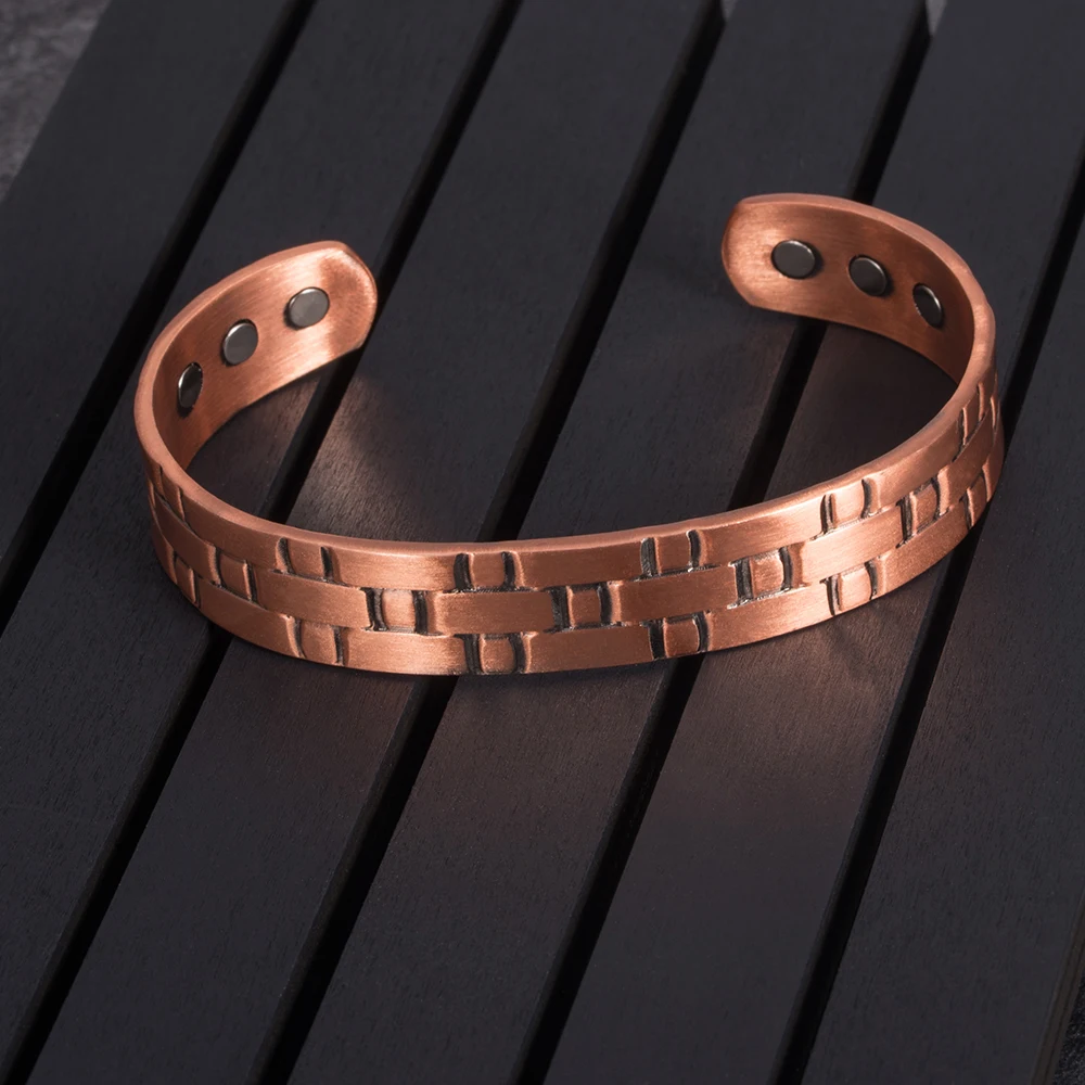 Ikuinen Vintage Copper Bracelets For Men Women Health Energy Wide Cross Adjustable Cuff Man Bracelet Wedding Party Jewelry Gift