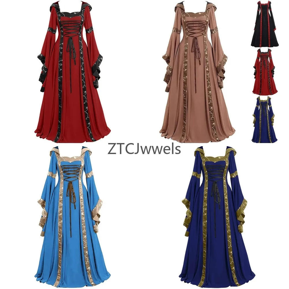 

Medieval Queen Costume Gothic Vampire Cosplay Dress with Trumpet Sleeves for Halloween Carnival