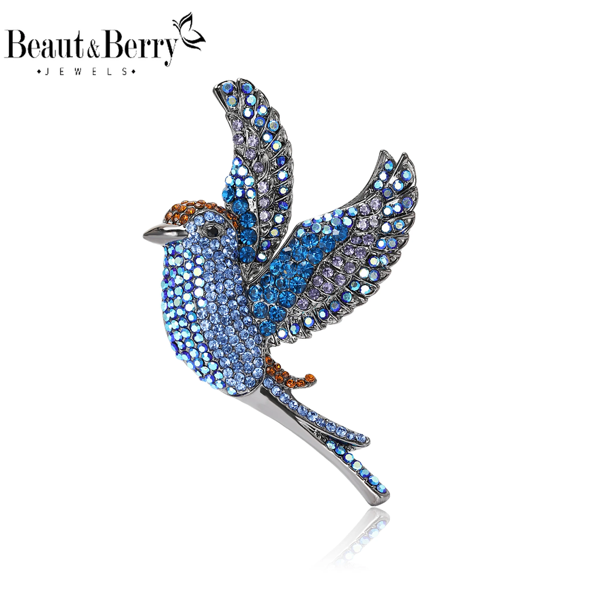 Beaut&Berry Vintage Rhinestone Hummingbird Brooches for Women Unisex Bird Pins Friends Party Gifts Banquet Jewellery Accessories