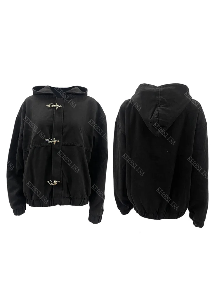 Men's denim jacket street American retro Harajuku Y2K solid color fashionable casual Europe and America loose fall-winter coat