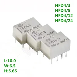 10pcs/lot Signal Relay HFD4/5 HFD4/12 HFD4/24 HFD4/3/5/12/24 3V 5V 12V 24V 2A 8PIN Two sets of conversion DIP8