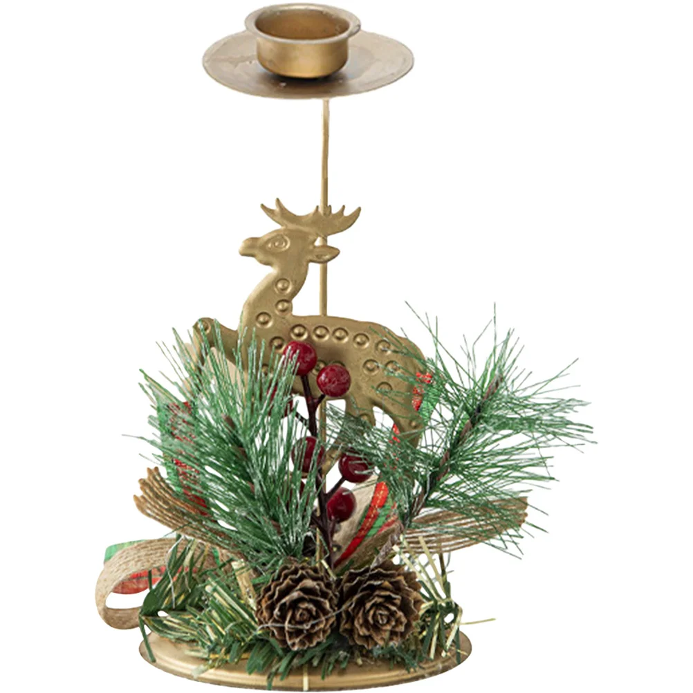 

Christmas Holder Decorative Iron Wood Stand for Holiday Meals Festive Table Centerpiece with Artificial Berries Pine