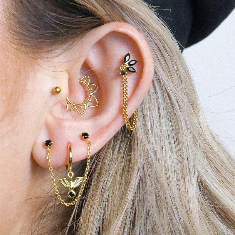 925 Sterling Silver Needle Advanced Geometric Design Black Zircon Series Earrings Women\'s Fashion Wedding Exquisite Jewelry Gift