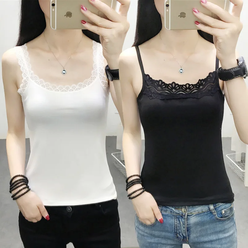 2024 New womens lace camisole solid color stretch small Sexy Slim fit bodybuilding undershirt fashion