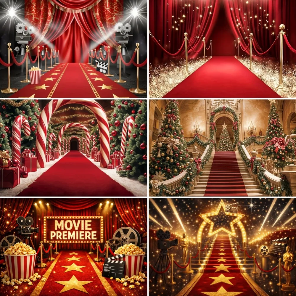 

Red Carpet Photography Backdrop Golden Glitter Movie Night Party Decoration Background Film Premiere Photo Booth Studio Banner