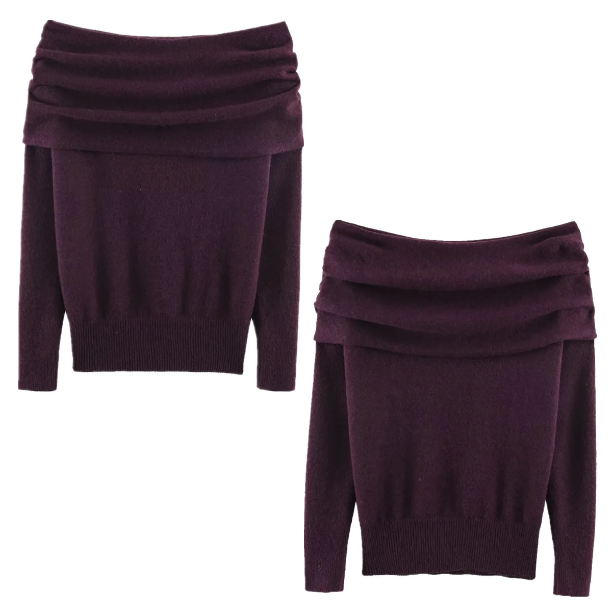 

Dave&Di French Minimalist Elegant Off Shoulder Knit Tops Vintage Burgundy Party Pullover Women's Sweater Knitwear Woman Clothing