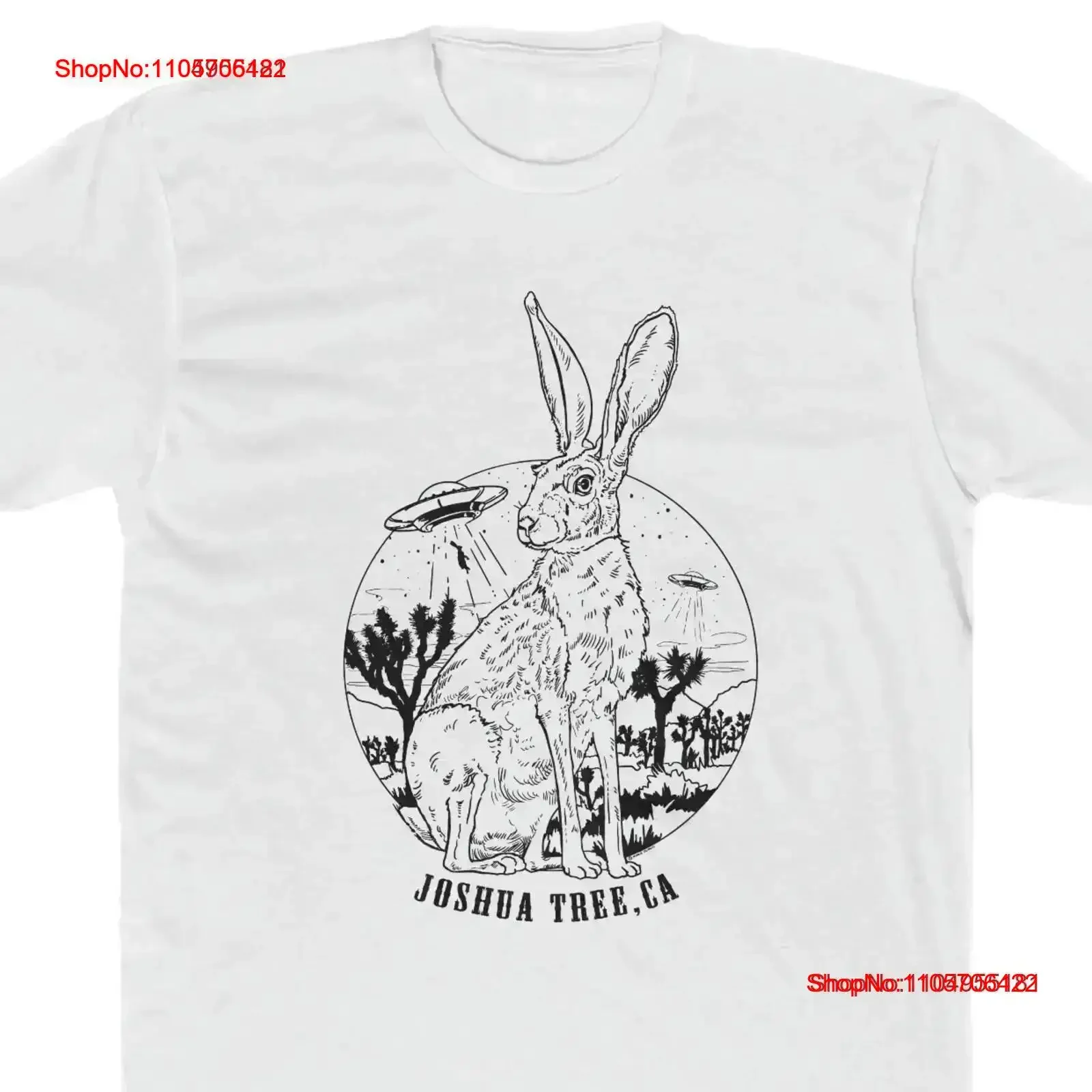 Jackrabbit and Alien Spaceships Men's T Shirt Original Handmade Art Joshua Tree National Park Modern Hi Desert California