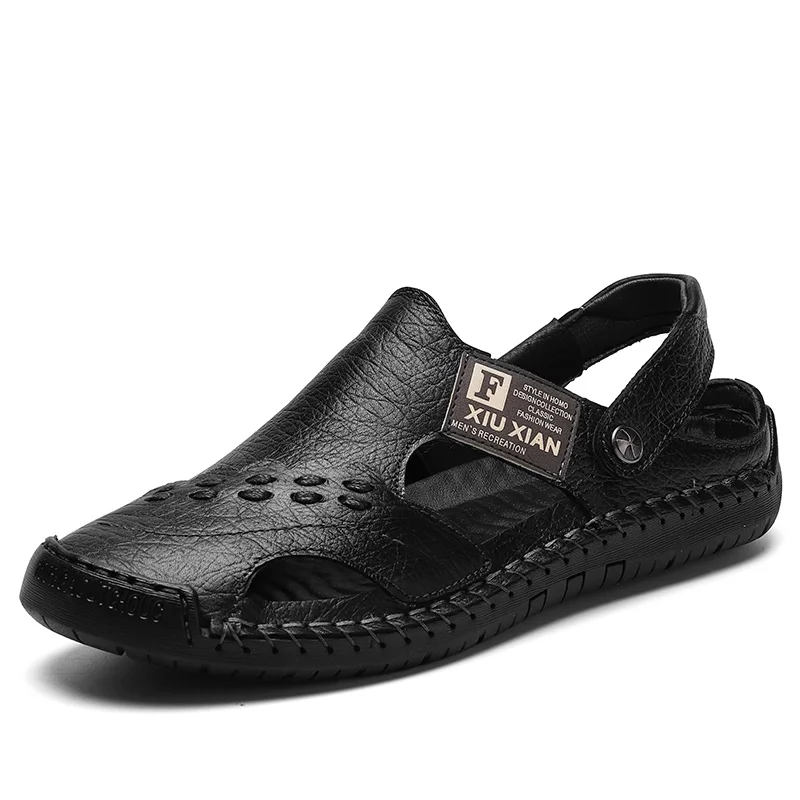 Sandalias de verano para hombre, zapatos romanos clásicos de cuero, zapatillas de deporte para exteriores, chanclas de goma para playa, zapatillas de Trekking acuático para hombre 2025