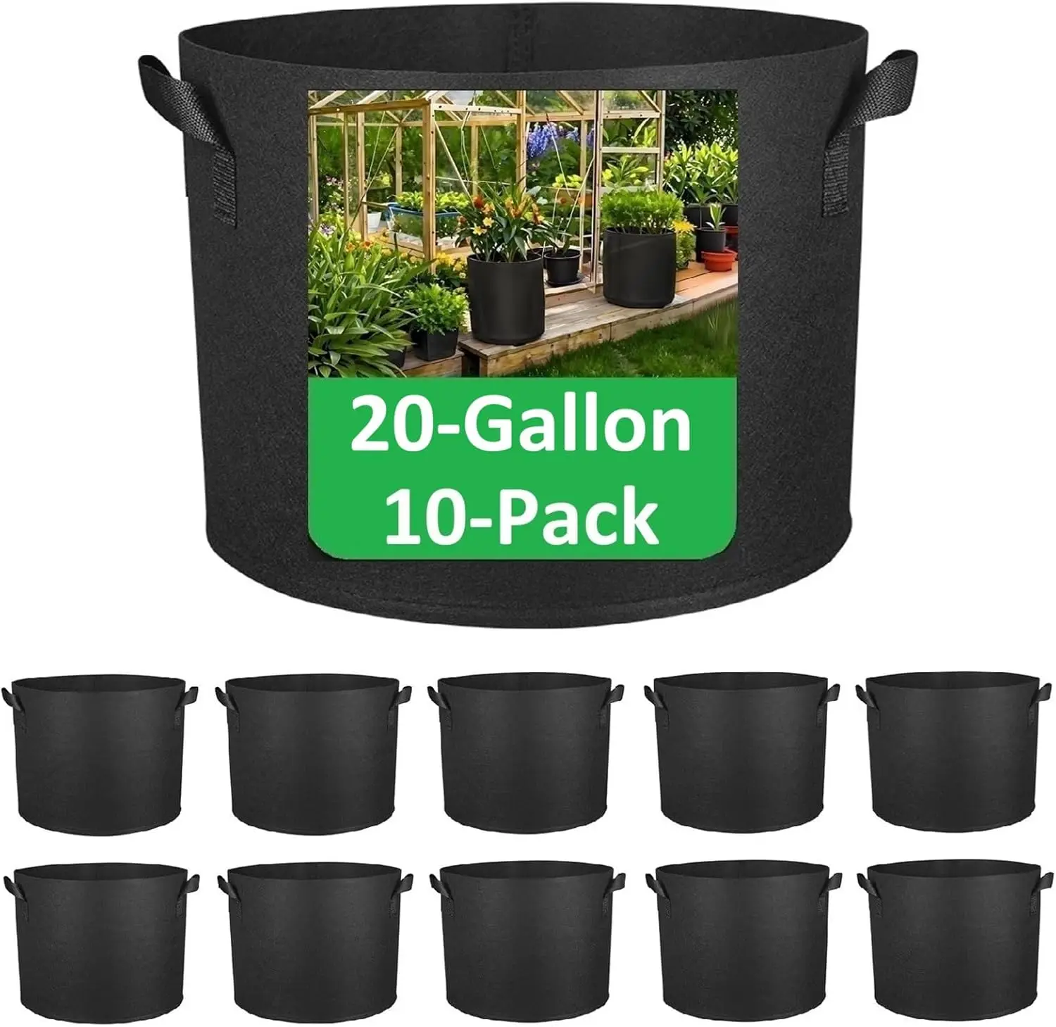 

20-Gallon Grow Bags, (10 Pack) Thickened Aeration Fabric Growing Pots Planters with Handles for Planting Vegetables Plan