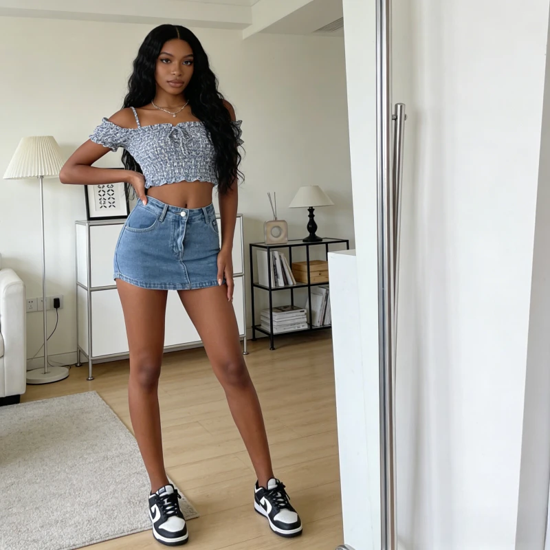 Denim Skirt Shorts Women Skirts Zipper Fly Solid Spliced Slim Fit Pockets High Waist Washed Casual Summer Above Knee Mini