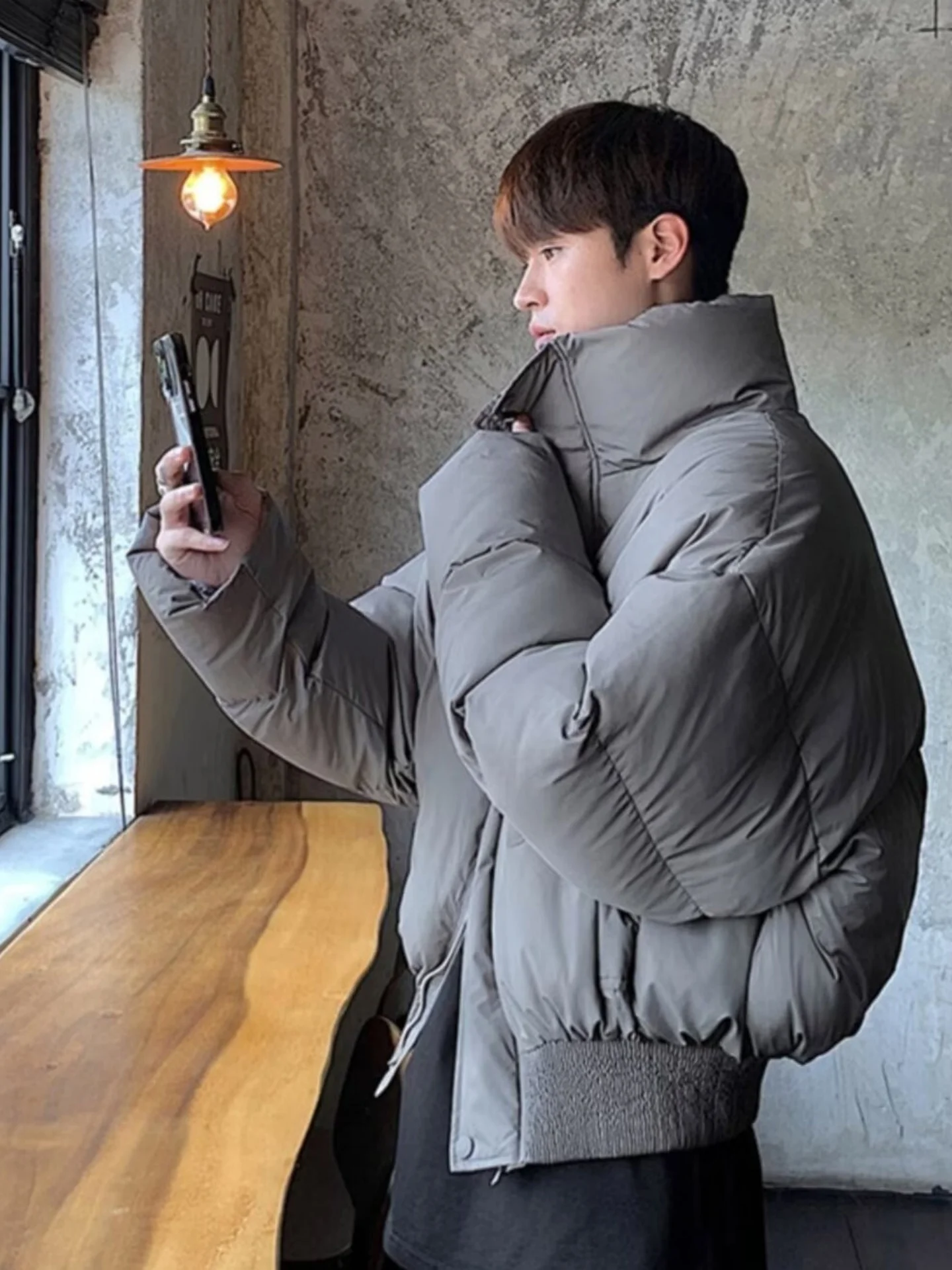 

American High Street Thiened Loose Casual Warm Outerwear Men's down Cotton Jaet Pure Color Polyester Fiber Youth Faion