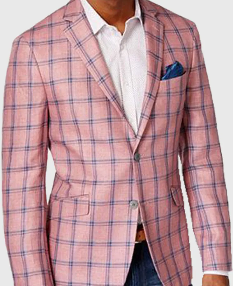 Mens Blazer Simple Business Fashion Plaid Print Notch Lapel Two Button Blazer High-end Brand Formal Business Men Clothing