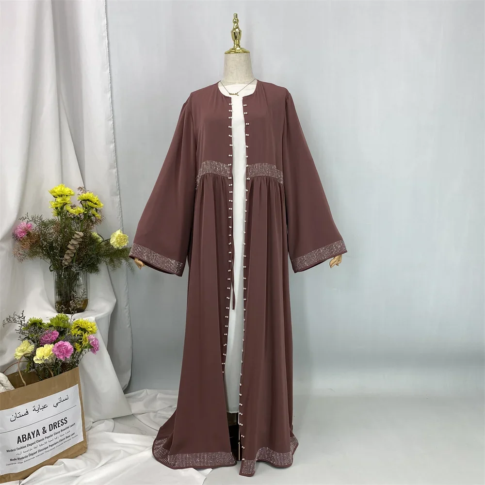 

Dubai Turkey Beads Open Abaya Pearls Kimono Cardigan Women Muslim Dress Islamic Clothing Arabic Robe Jalabiya Eid Ramadan Kaftan