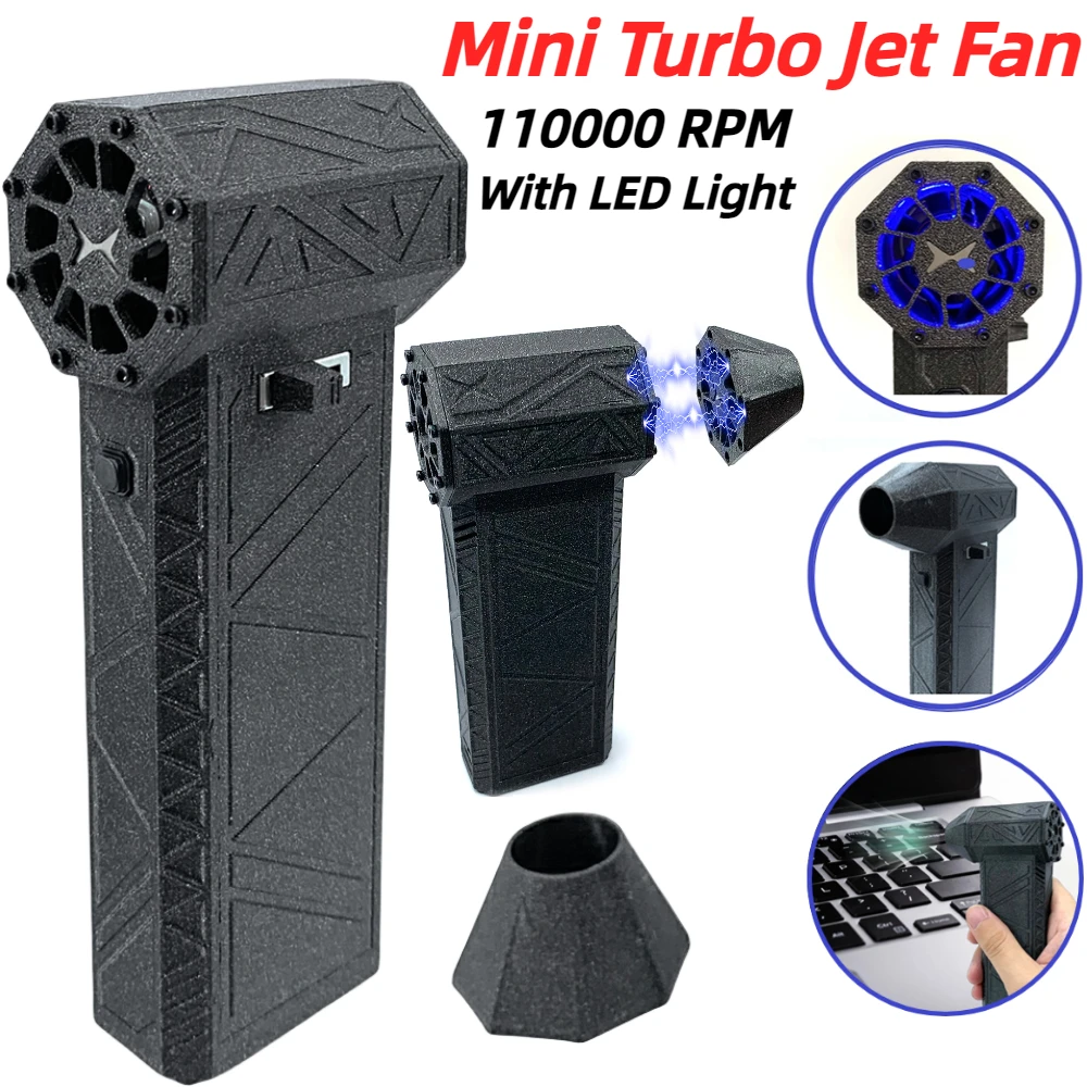 Mini Turbo Jet Fan Turbo Violent Fan 110000 RPM Pocket Jetfan Brushless Motor Powerful Blower High Speed Duct Fan with LED Light