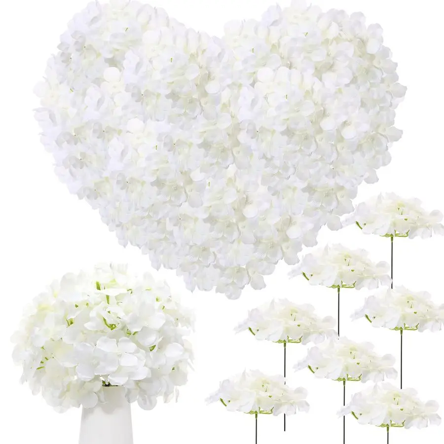 

200 Pcs Hydrangea Artificial Flowers, Silk Flower Heads with Stems, Fake Hydrangea Bouquet for Wedding Arch Centerpiece DIY Flo