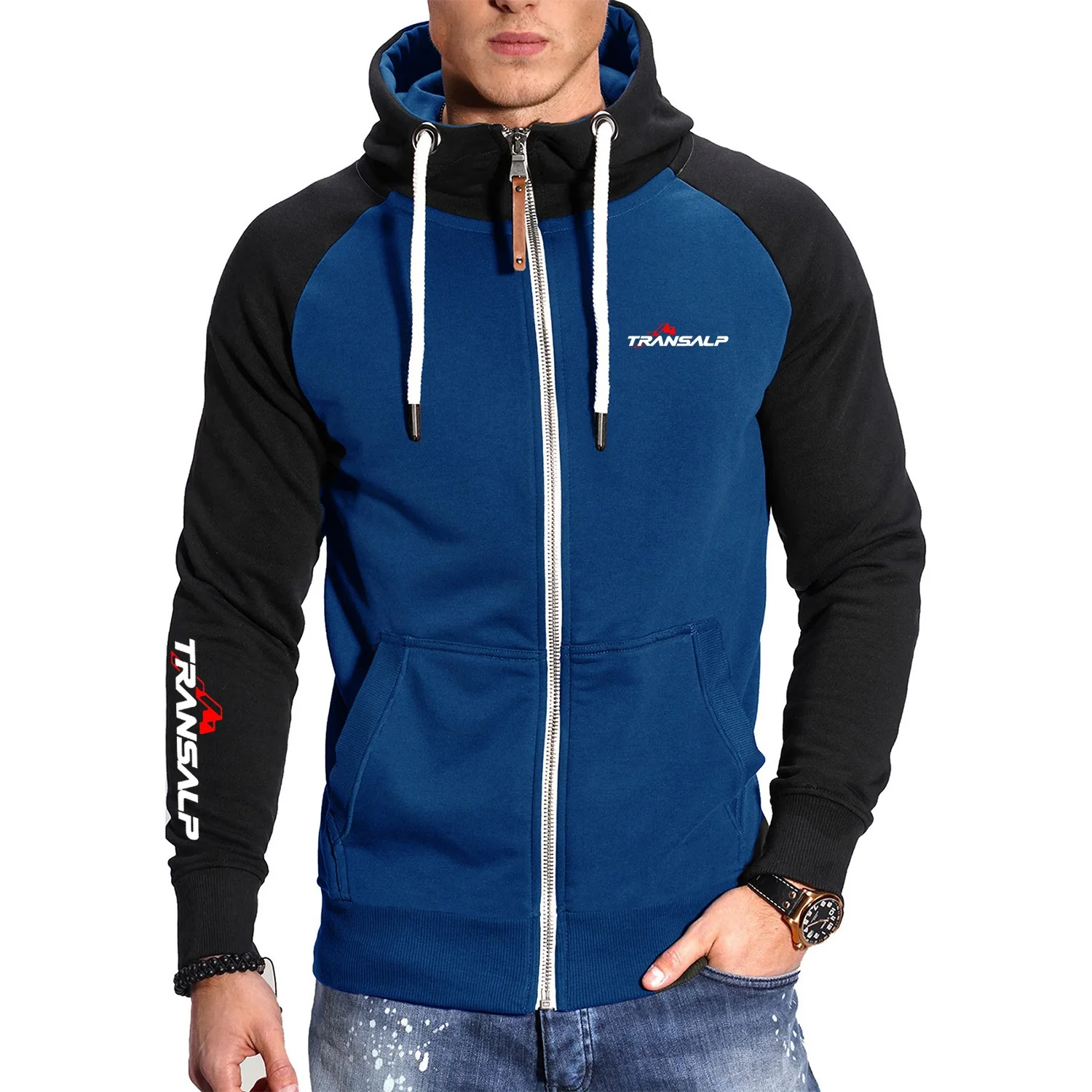 Homens casuais hoodies outerwear jaqueta de beisebol dos homens confortável lã quente casacos com capuz transalp motocicleta camisolas esportes