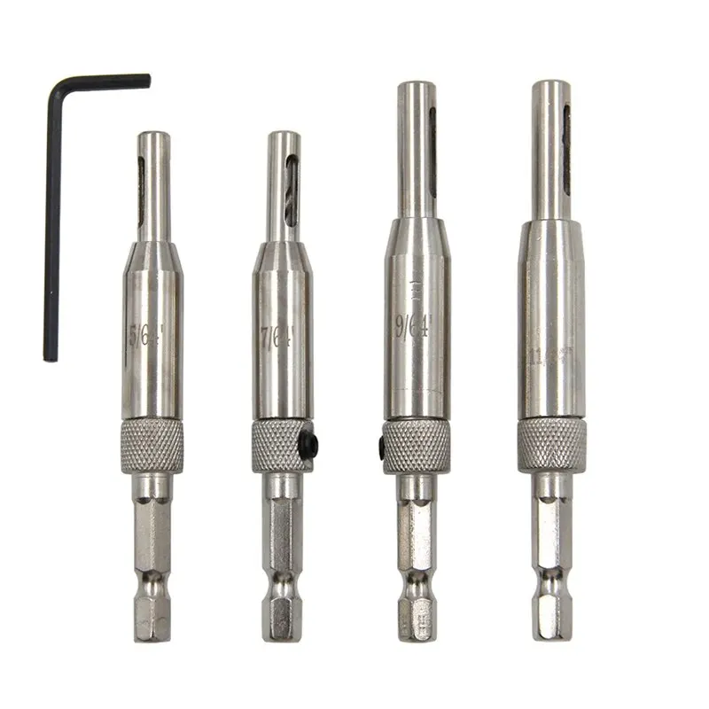 

4 шт. серебряный открывалка для дверных и оконных петель для работы по дереву, шестиугольная ручка, нерегулярный сверлильный инструмент, набор сверл для петель