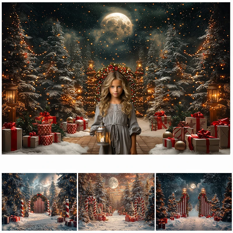 

LS Photography Background Winter Christmas Tree Arch Door Decoration Backdrop Baby Kids Xmas Holiday Party Prom Studio