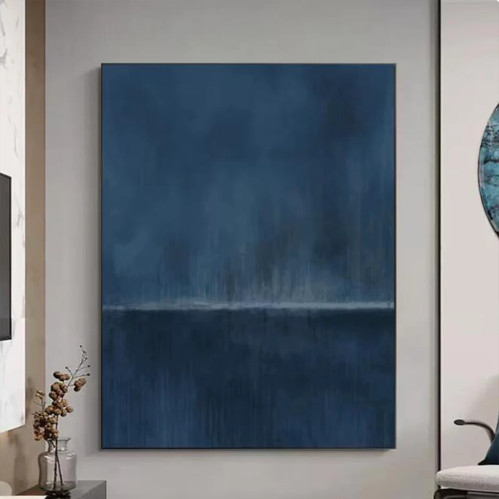 

Pure Blue Minimalist Art Texture Wall Decor Modernist Abstract Art Pure Blue Wall Art Simple Living Room Decor