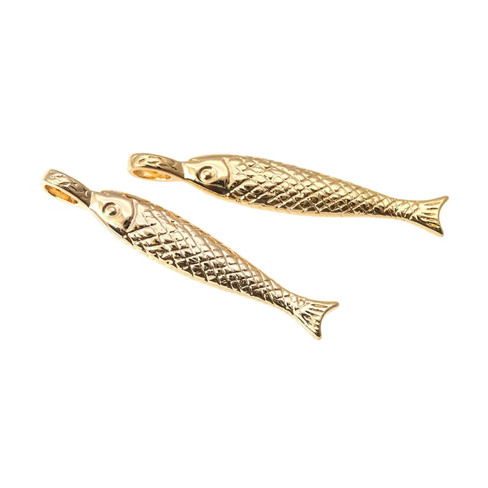 18K Gold Color Brass and Zircon Fish Charms Pendants High Quality Necklace Earrings Charms Jewelry Making Diy Accessories view 3