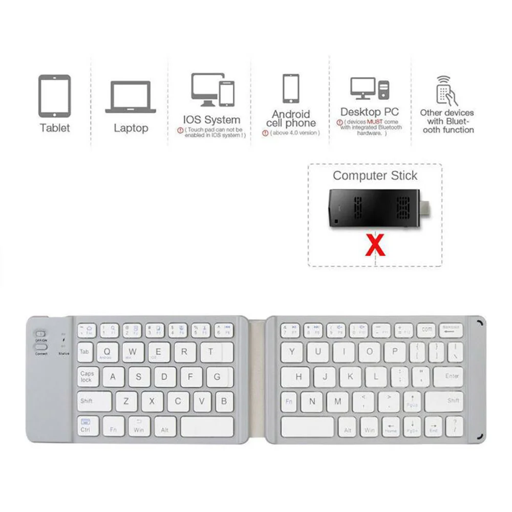 BOW Mini Wireless Bluetooth Mobile Phone Keyboard Rechargeable Foldable Keyboard Folding Bluetooth Keyboard For Android IOS