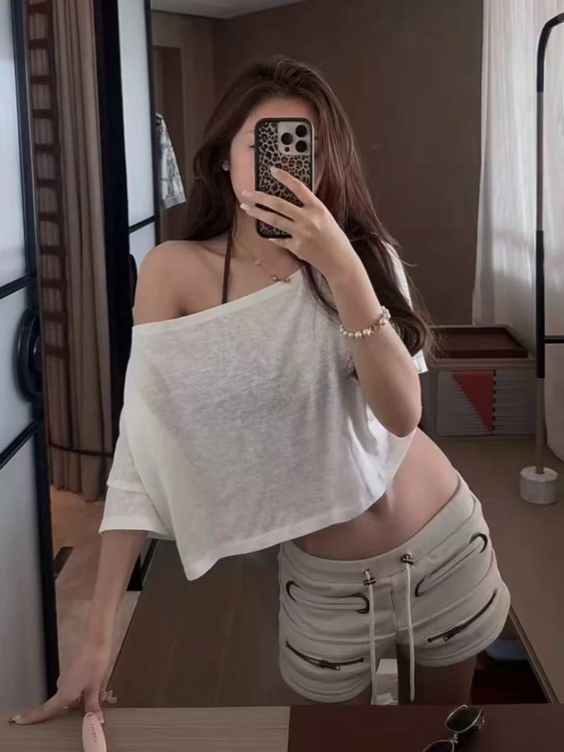 Low Rise Sweat Shorts Metal O Ring Drawstring Zipper Pocket Raw Seam Y2K Hot Girl Slim Fit Solid Color Streetwear Ca Mini Shorts