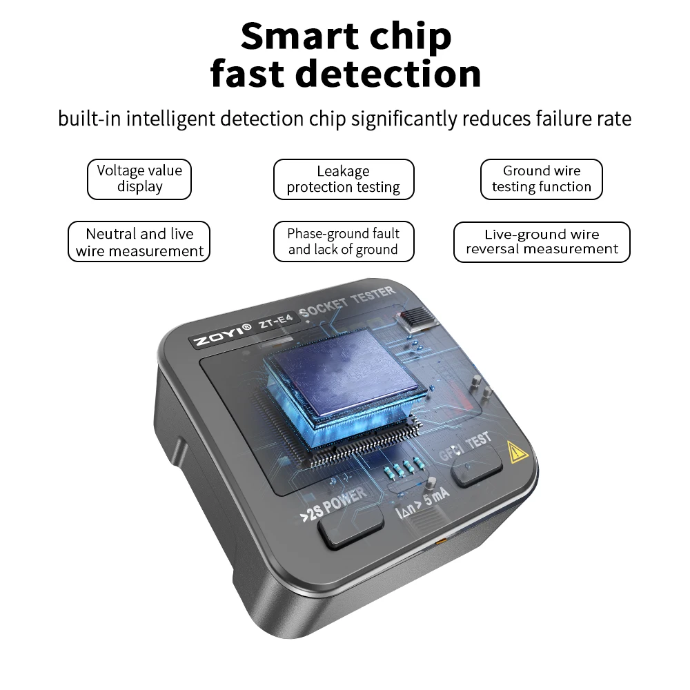 ZOYI Steckdosentester/Phasendetektor – ZT-E2 Steckdosentester, Live-Drahtdetektor, Leckage- und Erdungsfehlprüfer