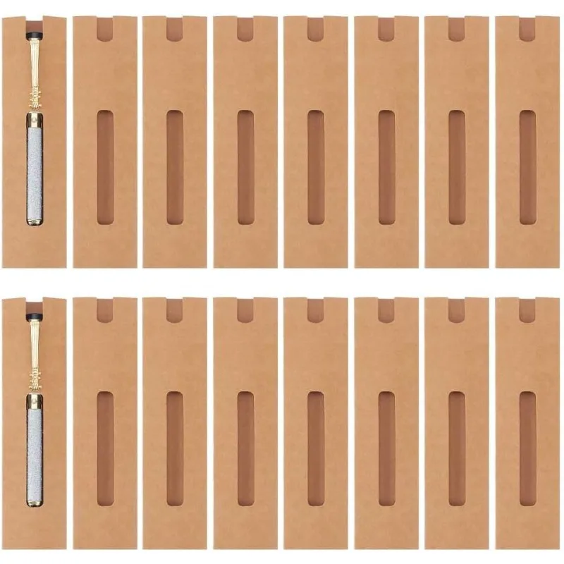 

50 Pcs Kraft Pen Gift Boxes Burlywood Slip-in Pen Packaging Box with Clear Window for Pencil Ballpoint Fountain Pen Display