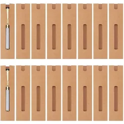 50 Pcs Kraft Pen Gift Boxes Burlywood Slip-in Pen Packaging Box with Clear Window for Pencil Ballpoint Fountain Pen Display