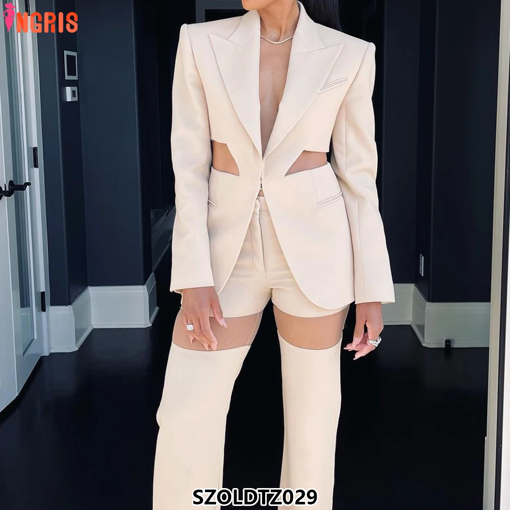 

Autumn women solid color fashion design sexy hollow casual suit jacket tuxedo ladies office suit-SZOLDTZ029