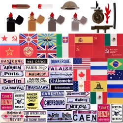 Military Building Blocks 3D Cigarette Lighter MK-II Flamethrower WW2 Army Soldier Figures Road Signs Warning Printed Bricks Toys