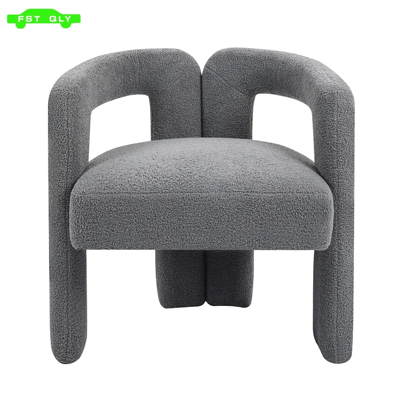 Teddy fabric modern design dining chair,open-Back ,modren kitchen armchair for Dinging Room(GREY)