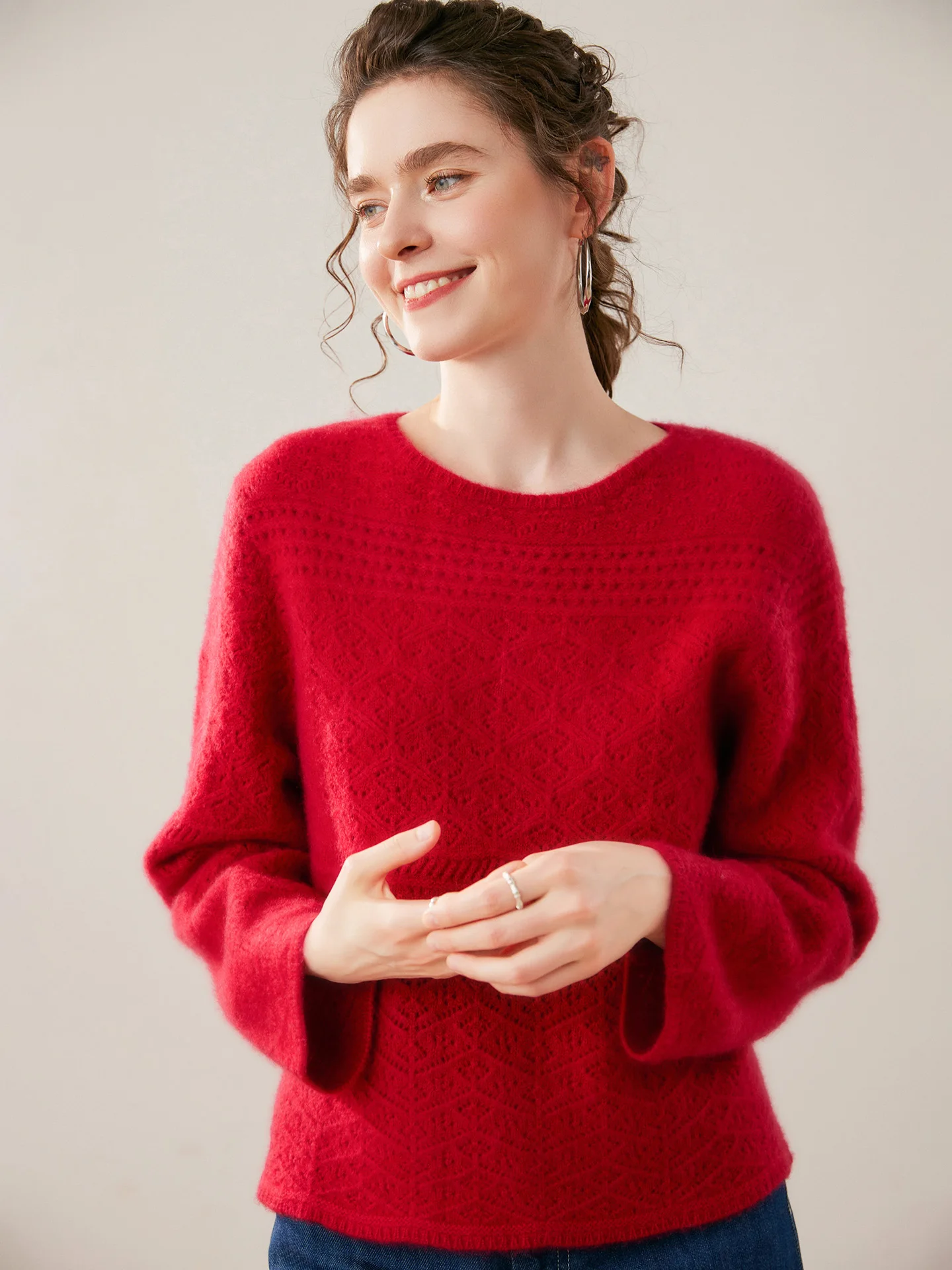 MEELEX Women O-neck Hollow-out 100% Cashmere Sweater Autumn Winter Knitted Warm Pullover Tops New Casual Soft Loose Woman Blouse