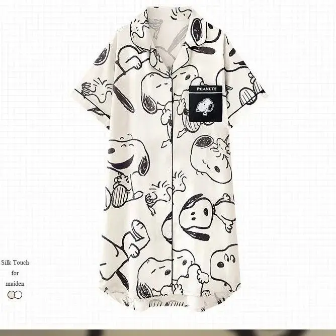 Snoopy Pure Cotton Pajamas for Women 2025 New Summer Thin Cute Short-sleeved Loose Nightgown for Outdoor Wear