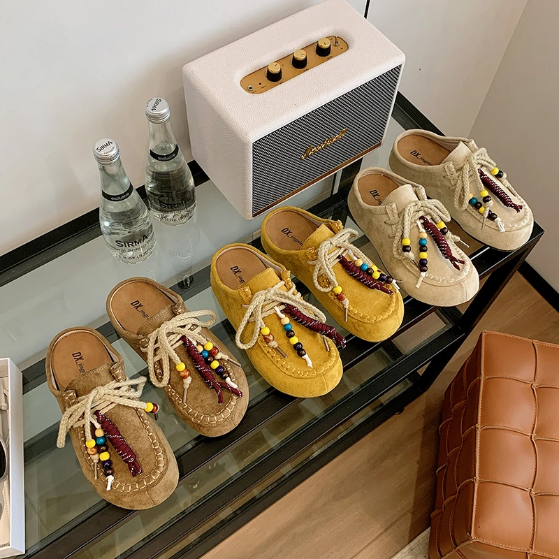 

Women's Ethnic Style Toe-Covered Slippers, New Autumn & Winter Style, Wedge Heel, Outdoor Wear, Slip-On Lazy Shoes
