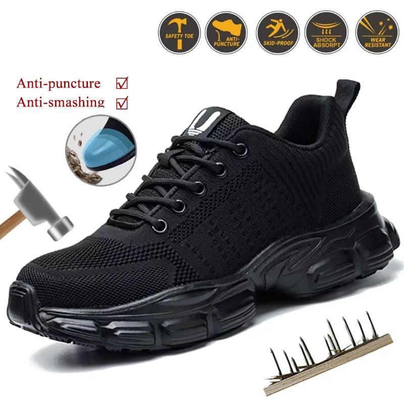Four seasons mesh safety shoes lightweight comfortable sports steel head anti-smash anti-puncture work shoes