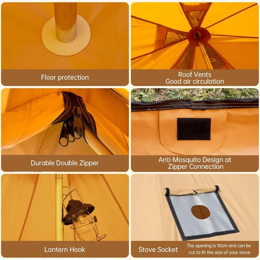 خيمة جرس من القماش القطني مع موقد جاك رومي يورت للتخييم العائلي خيمة 4 فصول مع أرضية قابلة للإزالة بسحاب #5