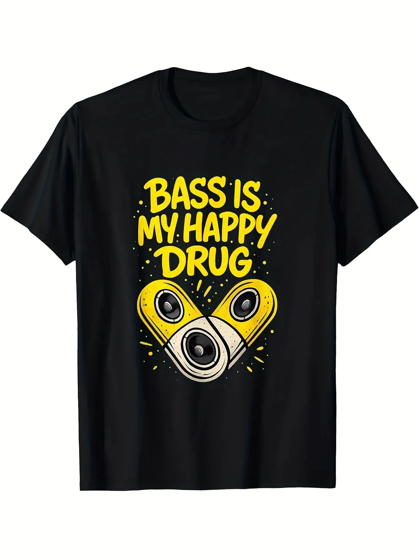 2026 Men'S Bass is My Happy Drug Music T-Shirt | Heavyweight Pure Bass Guitar & Soundwave Print, Retro EDM Festival Tee with Bas