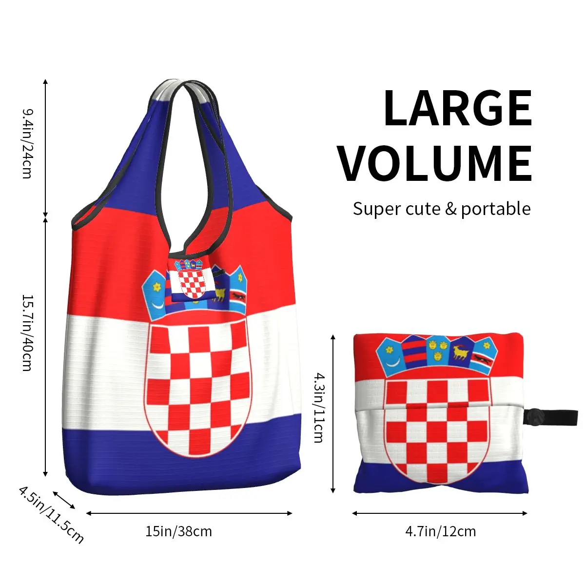 Custom Flag Of Croatia Groceries Tote Shopping Bag Women Kawaii Shopper Shoulder Bag Big Capacity Handbags