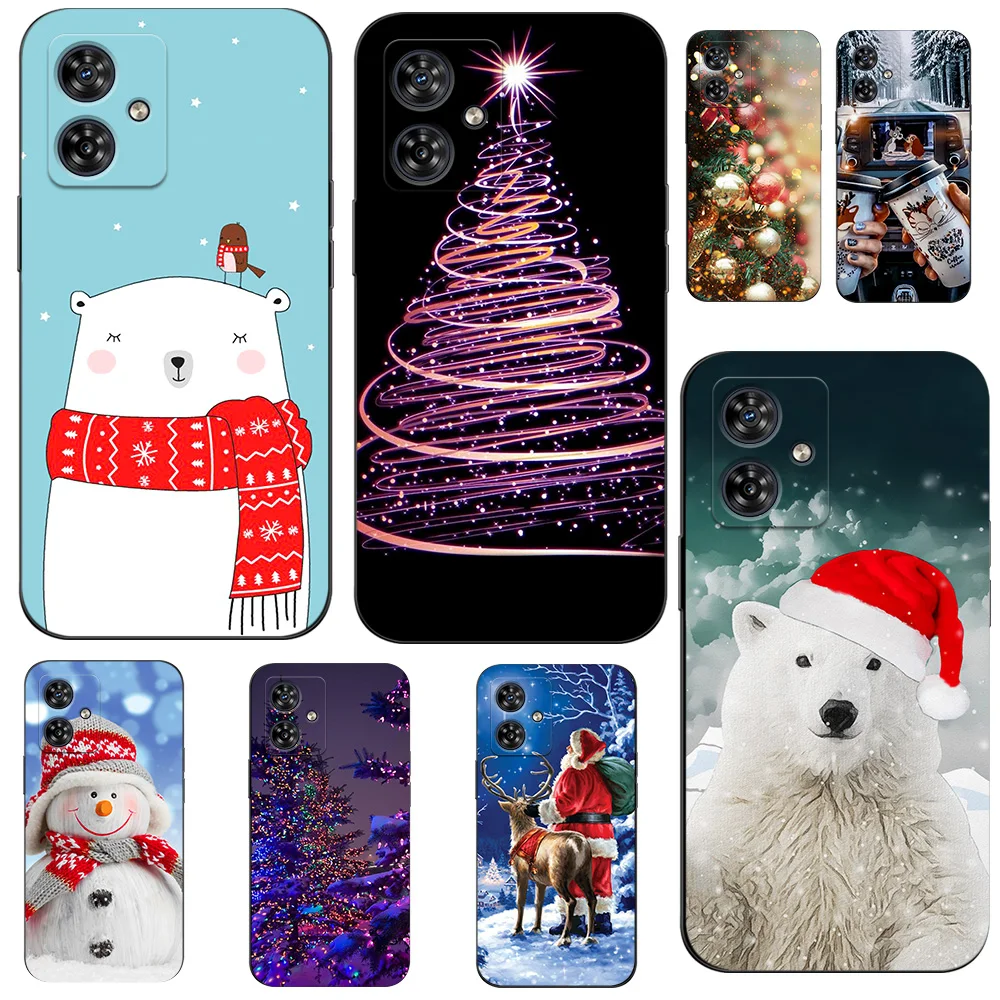 Case For Motorola MOTO G54 5G Case Soft Silicone Phone Cover Black Tpu merry christmas snow